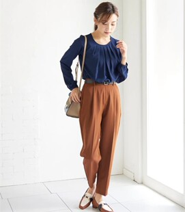 休闲裤 日单春秋新款 裤 简单休闲纯色金属扣半松紧腰西装 24541 时尚