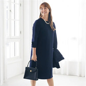 日单品牌春秋新款 大方气质OL圆领后颈拉链直筒七分袖 连衣裙28807