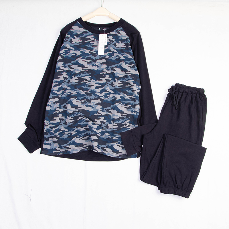 日单针织家居服迷彩印花男女睡衣