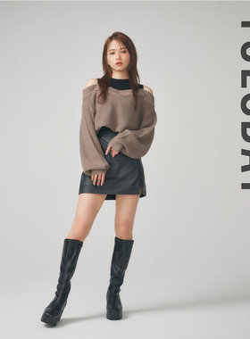 日单秋冬大码新款洋气显瘦半松紧腰侧开叉半身裙皮裙短裙女29972