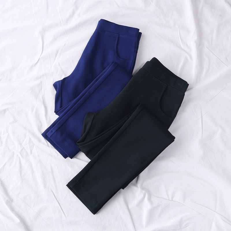 秋冬新款简单休闲纯色百搭显气质口袋直筒铅笔裤休闲长裤女裤2203