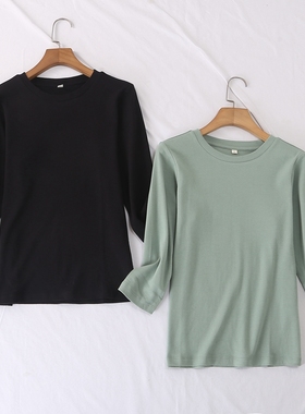 日单秋冬新款亲肤时尚百搭圆领小圆领磨毛棉七分袖打底衫25199