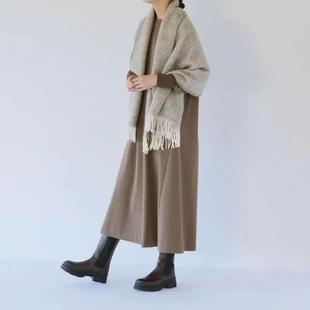 连衣裙女31602 圆领后颈一粒扣罗纹针织长袖 日单秋冬新款 优雅时尚