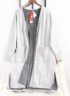 日单品牌春秋冬新款休闲百搭V领抗静电防臭薄绒中长开衫外套31621