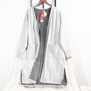 日单品牌春秋冬新款休闲百搭V领抗静电防臭薄绒中长开衫外套31621