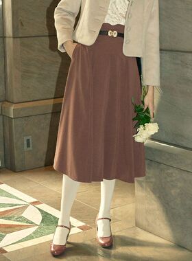 日单春秋季新款法式优雅百搭高腰侧边隐形拉链半身裙无腰带22956