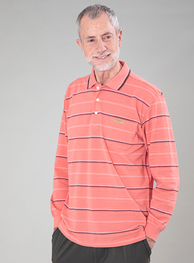 日单品牌秋冬新款休闲商务百搭翻领系扣条纹长袖polo衫男士30155