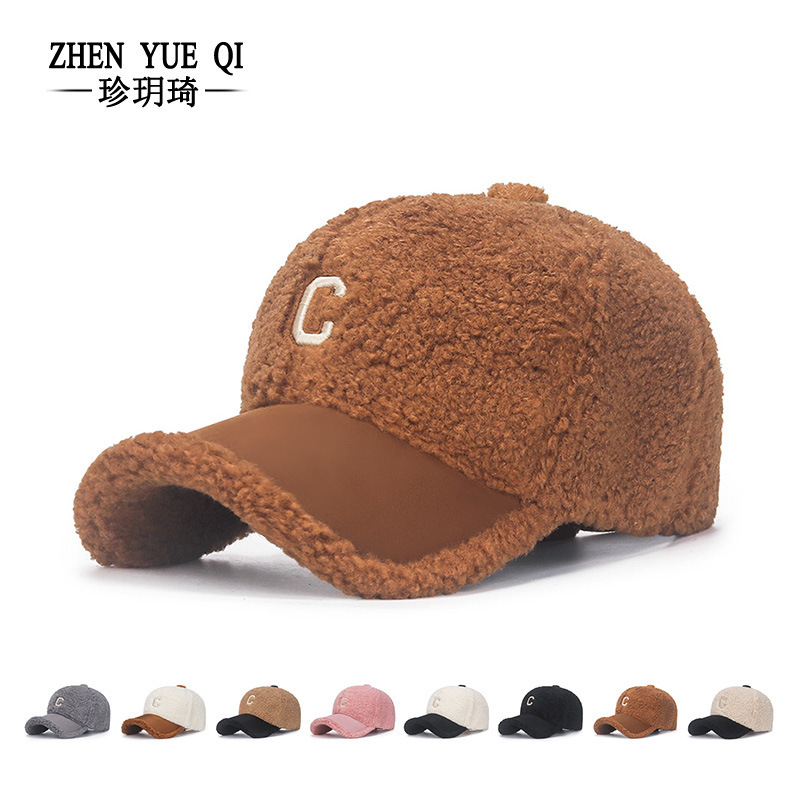 秋冬季时尚女士帽子街头羊羔毛网红风格棒球帽麂皮绒上翻檐鸭舌帽