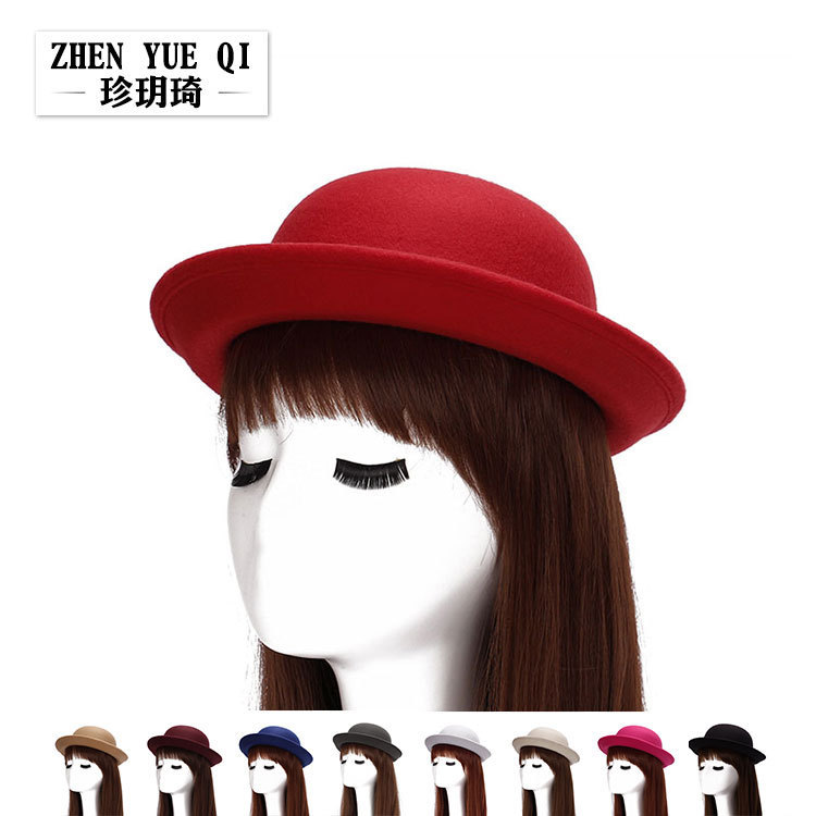 清仓小礼帽 甩卖地摊秋冬季帽子女士 圆顶仿羊毛呢帽英伦毡帽