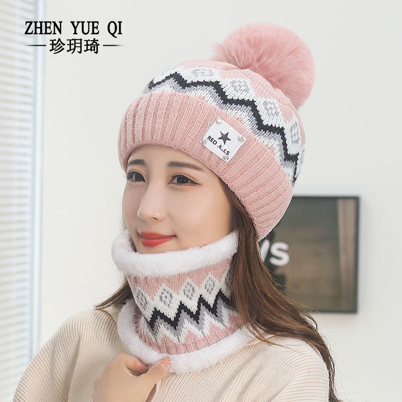 冬季新款女士保暖毛线帽时尚护脖ins加厚包头围脖加绒防寒针织帽