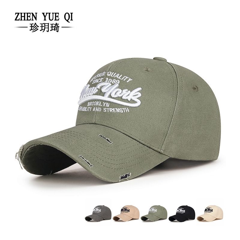 新款韩版立体字母刺绣鸭舌帽男女户外破洞遮阳帽子时尚百搭棒球帽