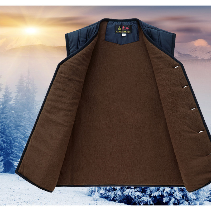WINTER VELVET THICKENED GRANDPA THERMAL VEST FOR THE ELDERLY MENS CARDIGAN BUTTON-UP DAD SHOULDER COTTON VEST