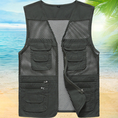 多口袋坎肩薄款 宽松无袖 网眼背心摄影钓鱼马夹 马甲夏季 中老年男士