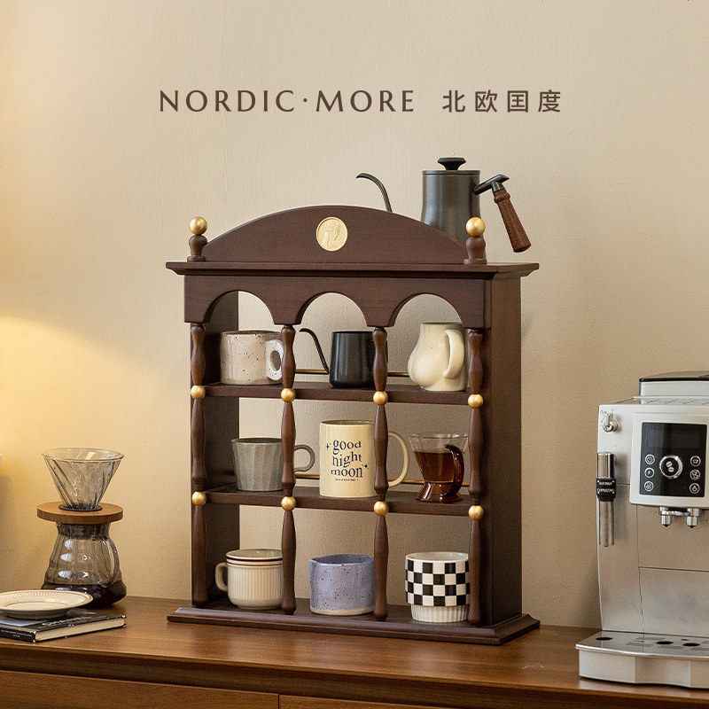 杯架实木复古九宫格置物架餐桌台面咖啡架餐边柜茶杯水杯收纳架子