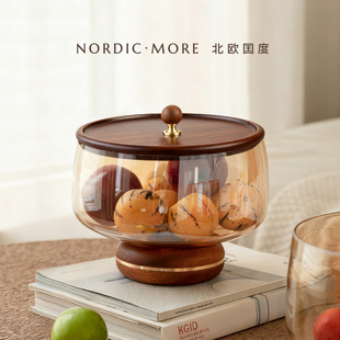 水果盘糖果盒客厅家用轻奢高端玻璃带盖防尘干果盘零食收纳盒托盘
