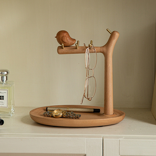 实木玄关置物架挂钥匙摆件桌面化妆品整理收纳盒创意乔迁生日礼物