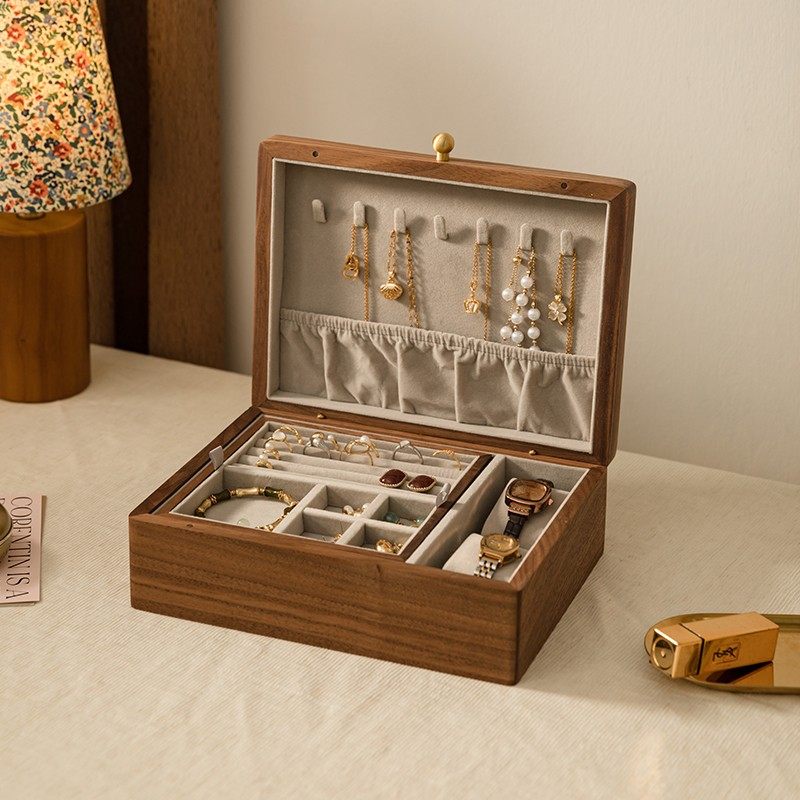 首饰盒收纳盒精致木质三金珠宝盒戒指项链盒高档新婚礼物生日礼物