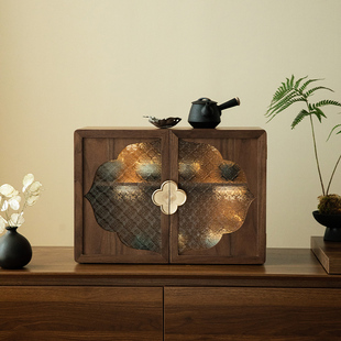 桌面收纳柜木质杯子置物架复古轻奢大容量茶具可收纳储物柜餐边柜