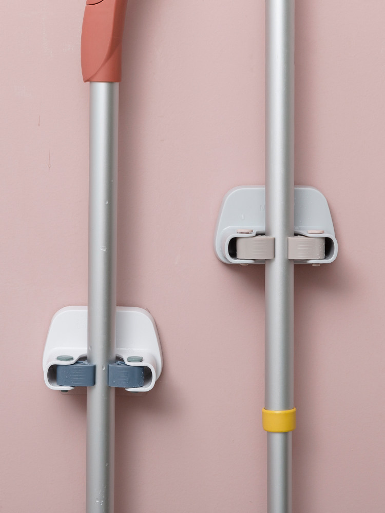 Mop clip strong hook Household powder room bathroom hole-free wall hanging hook shelf Load-bearing storage rack