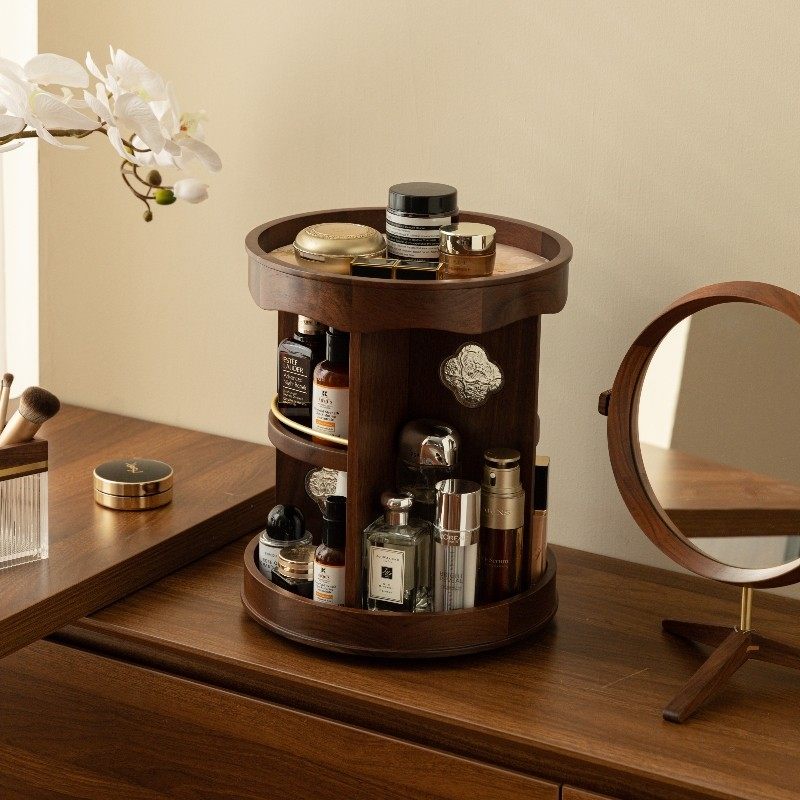 旋转化妆品收纳盒桌面高级感口红梳妆台收纳架香水护肤品置物架