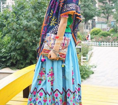 复古印度刺绣单肩斜挎信封手拿包