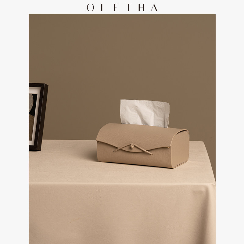 OLETHA法式轻奢皮纸巾盒客厅餐桌茶几抽纸盒样板房纸抽盒餐巾纸盒
