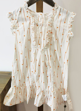 【官方正品】女童红白色斑点碎花连衣裙夏款纯棉休闲连衣裙