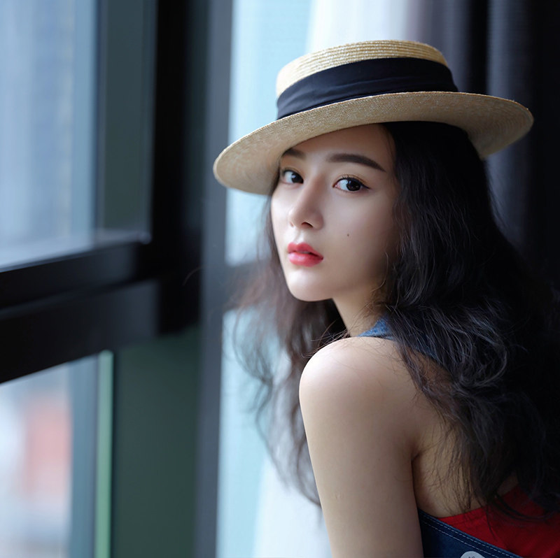 电影女主法式帽檐遮阳优雅草编