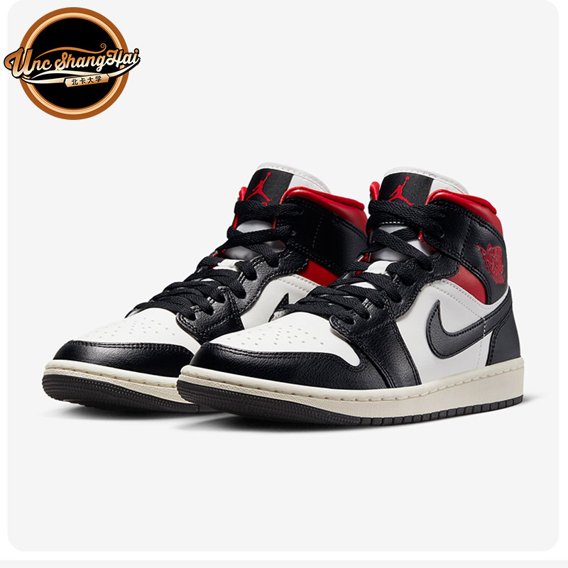 北卡大学 Air Jordan 1 Mid AJ1黑白红 中帮 篮球鞋 BQ6472-061
