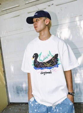 DOGTOWN SWAN线条天鹅艺术LOGO短袖TEE宽松短袖T恤