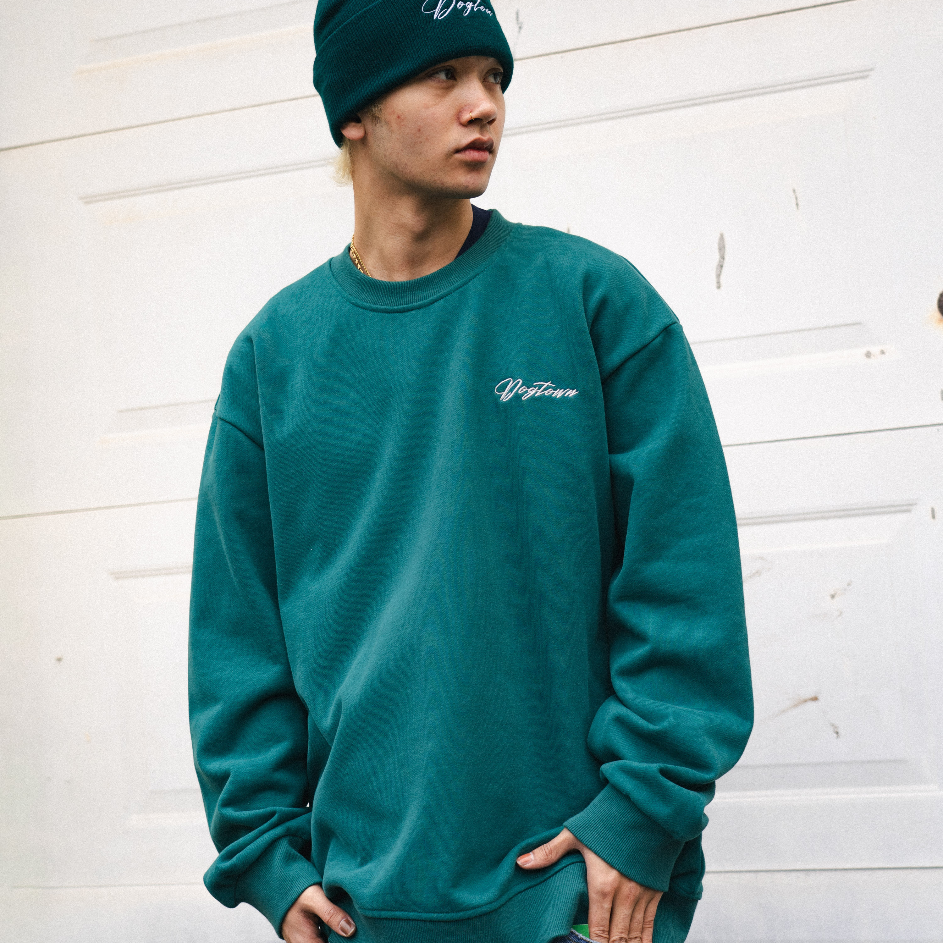 DOGTOWN 25SS草体字母胸口LOGO百搭基础高克重圆领卫衣