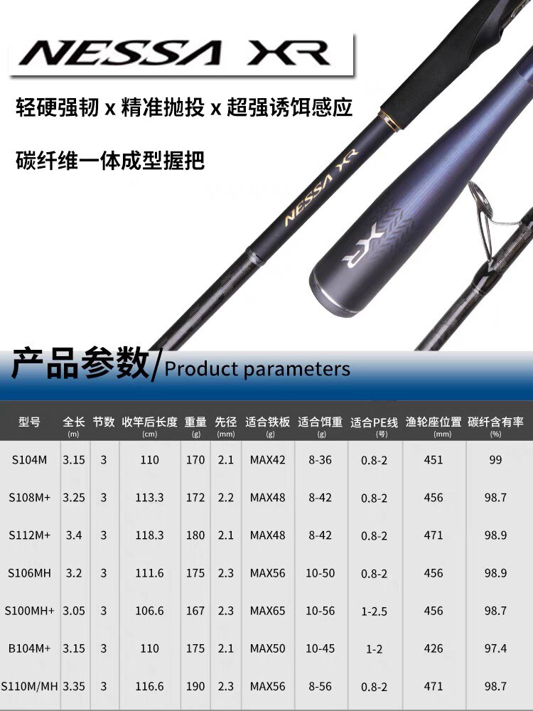 Shimano禧玛诺21NESSA XR超轻沙滩远投路亚竿路滑3.35米碳素鱼竿