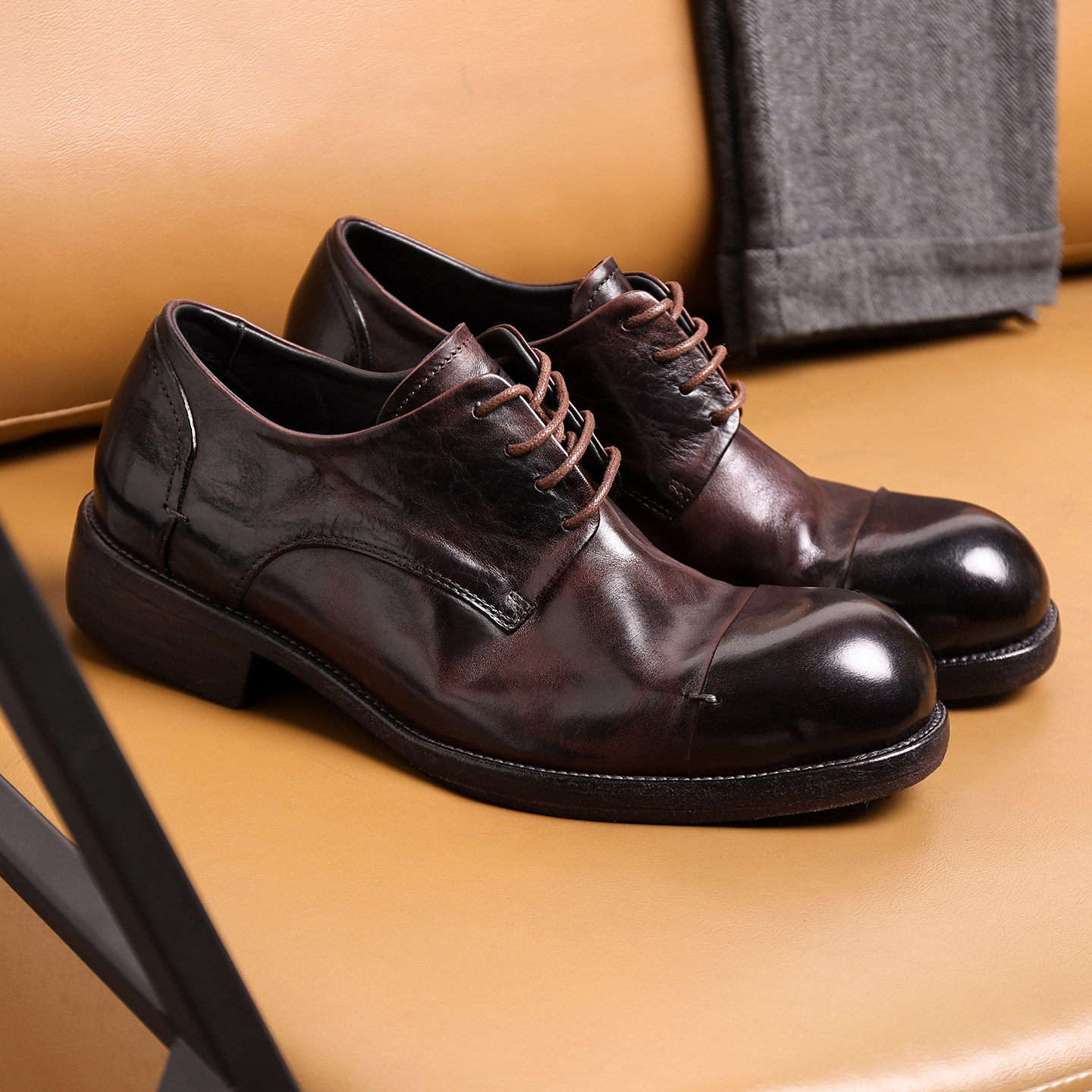 马皮英伦三接头水洗手工做旧复古真皮底手休闲皮鞋正装商务德比鞋,流行男鞋,正装皮鞋,淘宝优惠券,粉丝福利购,淘宝优惠卷