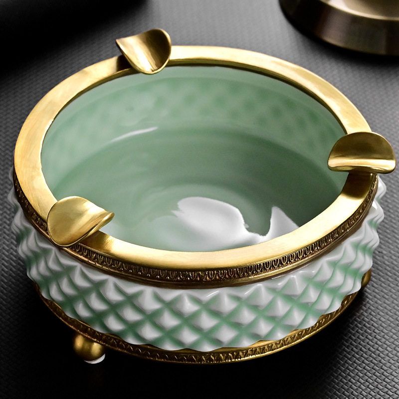 雪茄烟灰缸时尚欧式古铜防风陶瓷创意烟灰缸个性多功能办公室摆件