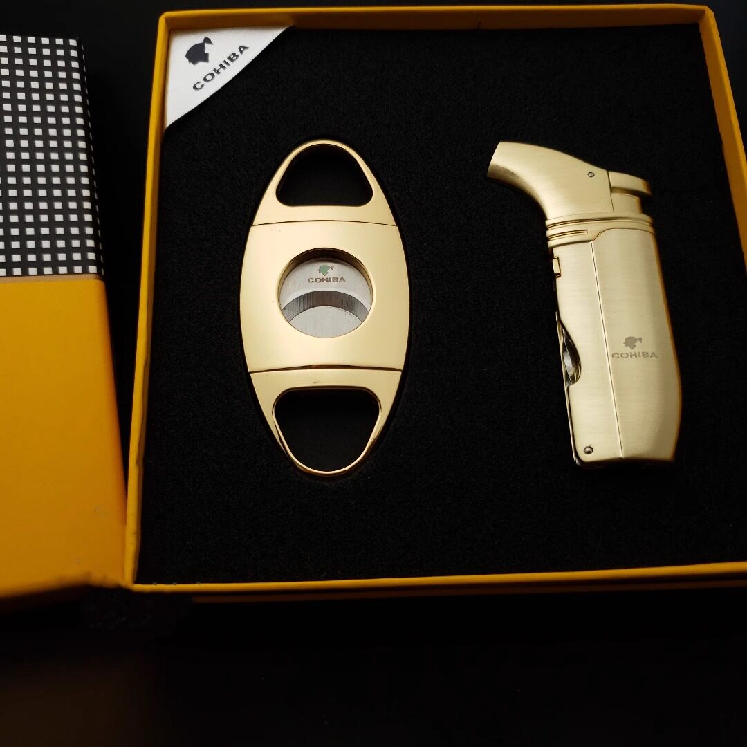 正品高希霸雪茄打火机雪茄剪套装双直冲充气打火机礼盒包装