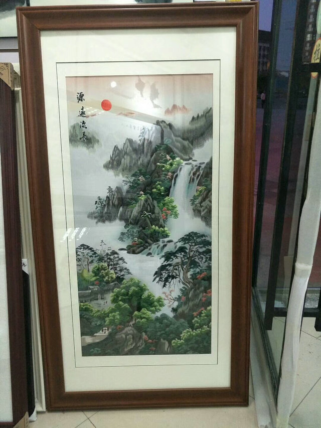 苏州刺绣装饰画源远流长丝线仿手工走廊玄关挂画山水苏绣礼品图片