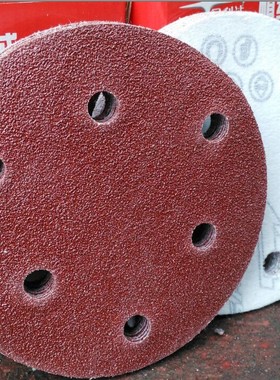 5寸6孔砂纸片干磨机红砂拉绒片背绒片圆盘砂带孔植绒砂纸片125MM