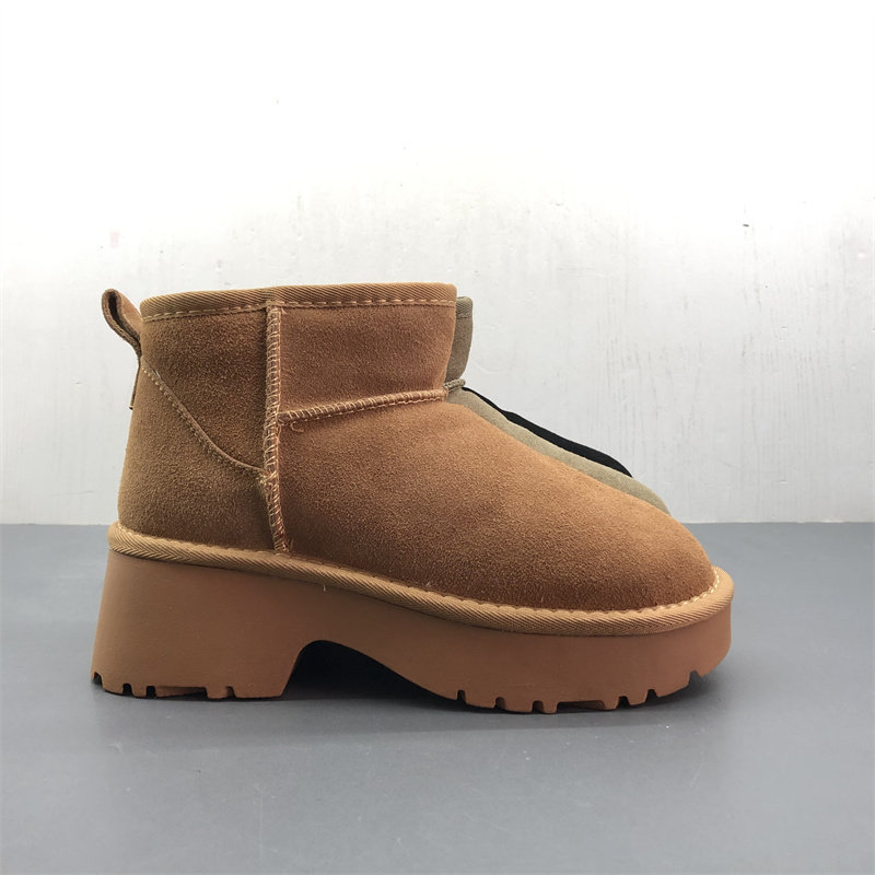 工厂断码真皮女鞋冬季新款日常舒适圆头套筒厚底保暖磨砂皮雪地靴