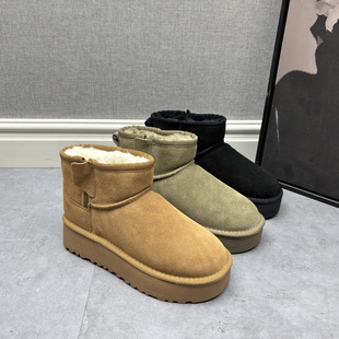工厂断码真皮女鞋冬季新款日常舒适圆头厚底户外保暖磨砂皮雪地靴