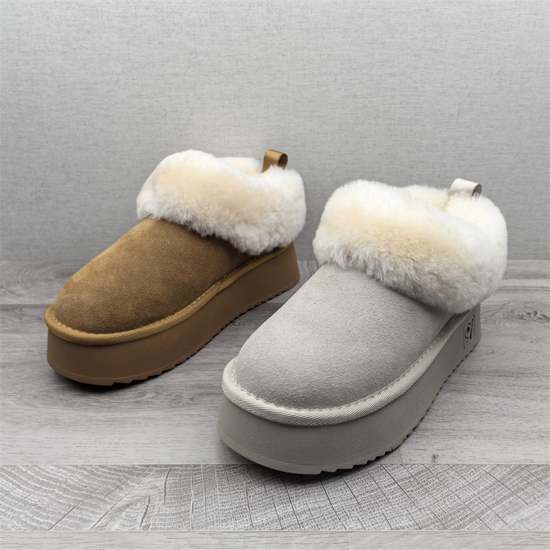 工厂断码真皮女鞋冬季新款时尚舒适圆头厚底羊毛保暖磨砂皮雪地靴