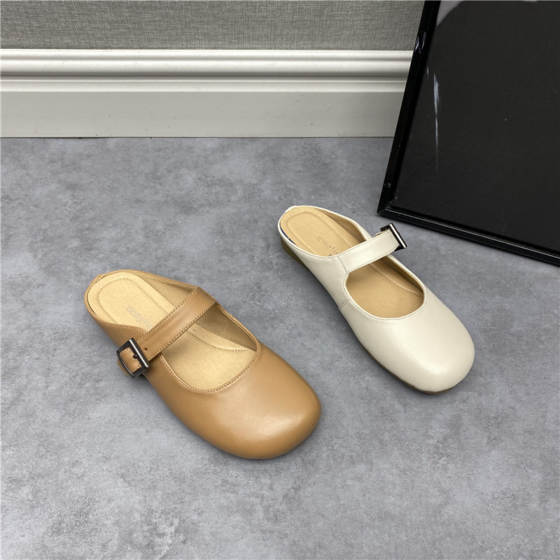 舒适平底拖鞋圆头女鞋牛皮