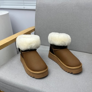 冬季 真皮女鞋 日常舒适圆头套筒厚底保暖牛皮雪地靴 断码 工厂新款