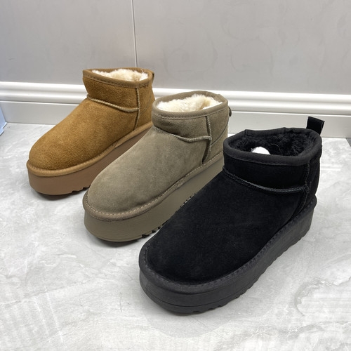 雪地靴冬季圆头真皮女鞋磨砂皮