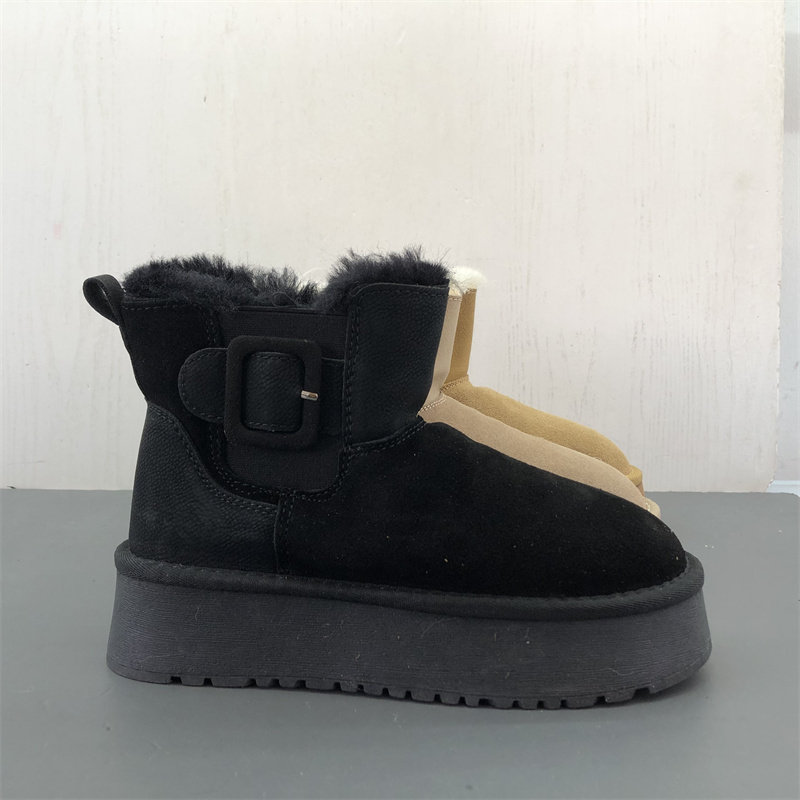 工厂断码真皮女鞋冬季新款户外舒适休闲圆头厚底保暖磨砂皮雪地靴