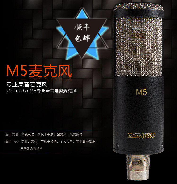 北京797 M5大震膜电容麦克风录音CV直播K歌翻唱人声话筒吉他弹唱