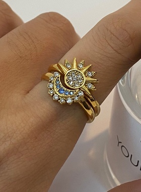 欧美不锈钢月亮叠戴戒指