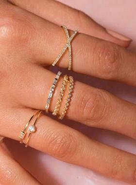 简约交叉镶指女士小众设计感