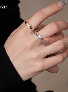 18k真金电镀不规则纹理开口戒指