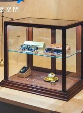 蘑菇空间双层柜复古实木玻璃柜手办陈列收纳柜子咖啡店甜品展示柜