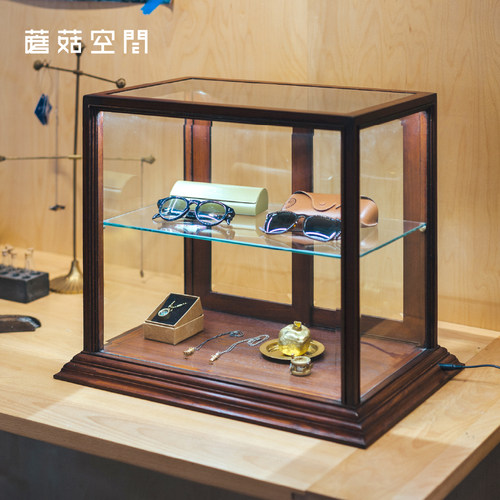 蘑菇空间双层柜复古实木玻璃柜